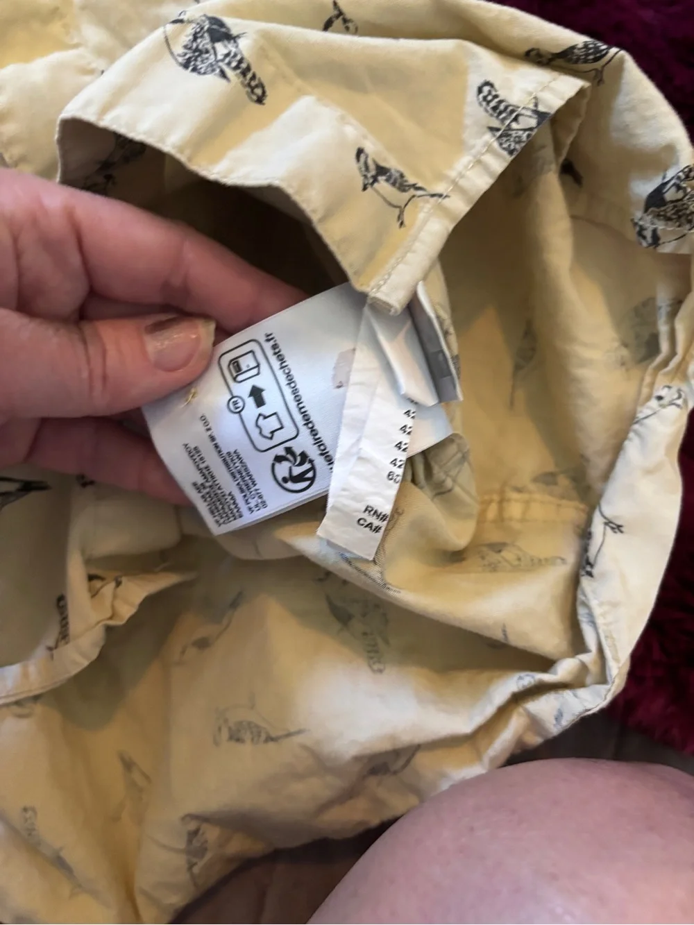 North Face Cream Short-Sleeve Button-Up Shirt with Black Bird Print worn once